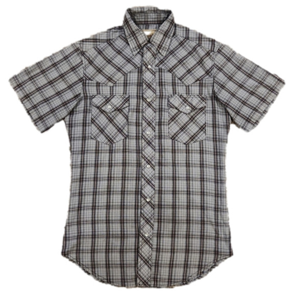 WRANGLER Gray & Red Plaid Snap Button Down Shirt - Picture 1 of 6